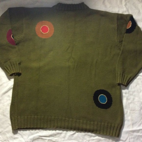Hunt Club Knit Sweater Multi Color Olive Green Women’s Sz M Med Oversized 90s - Picture 9 of 16